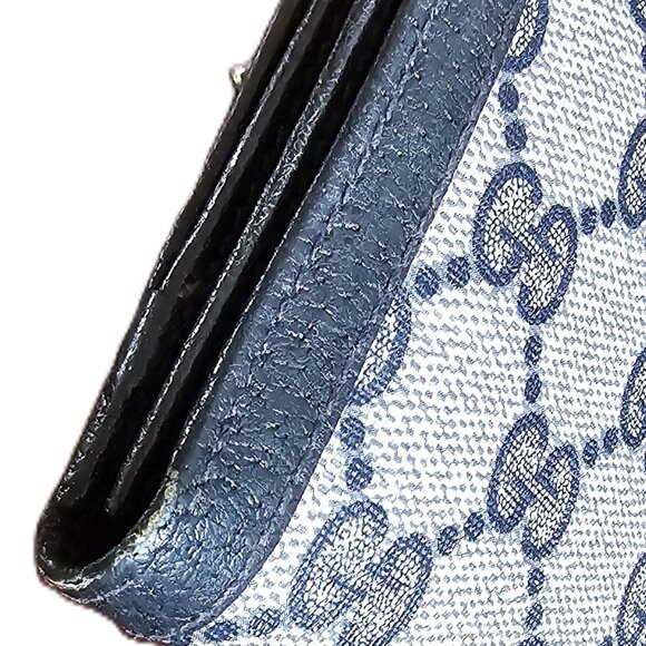 Vintage Gucci Sherry Line Blue Coated Canvas and Leather Slim Wallet 70's/80s - Picture 10 of 13